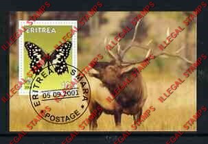 Eritrea 2001 Butterfly Deer Counterfeit Illegal Stamp Souvenir Sheet of 1 Eritrea 2001 Butterfly Deer Counterfeit Illegal Stamp Souvenir Sheet of 1
